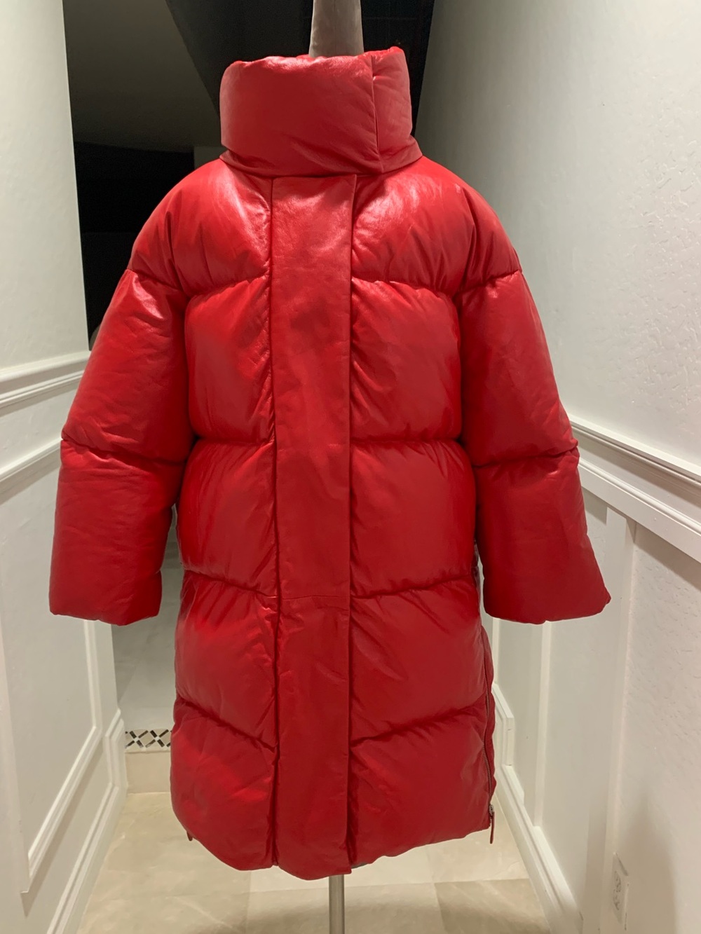 KHAITE Leo Lambskin Leather Down Puffer Coat Size M